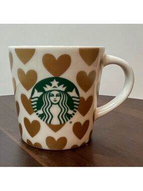 Starbucks Gold Heart Espresso Mug 3 oz Ceramic Limited Edition
